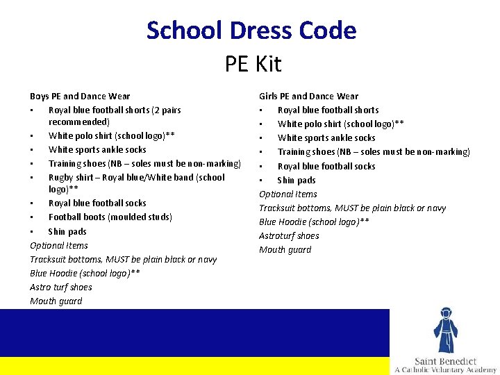 School Dress Code PE Kit Boys PE and Dance Wear • Royal blue football