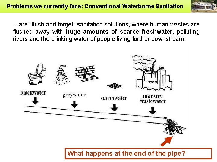 Problems we currently face: Conventional Waterborne Sanitation …are “flush and forget” sanitation solutions, where