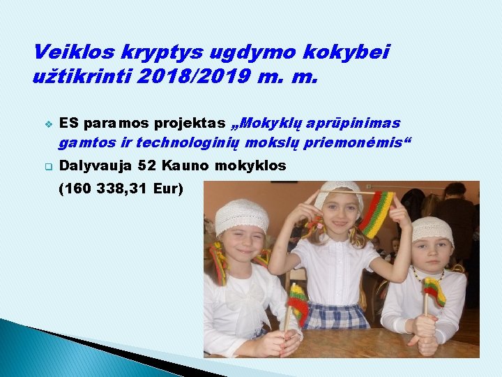 Veiklos kryptys ugdymo kokybei užtikrinti 2018/2019 m. m. v ES paramos projektas „Mokyklų aprūpinimas