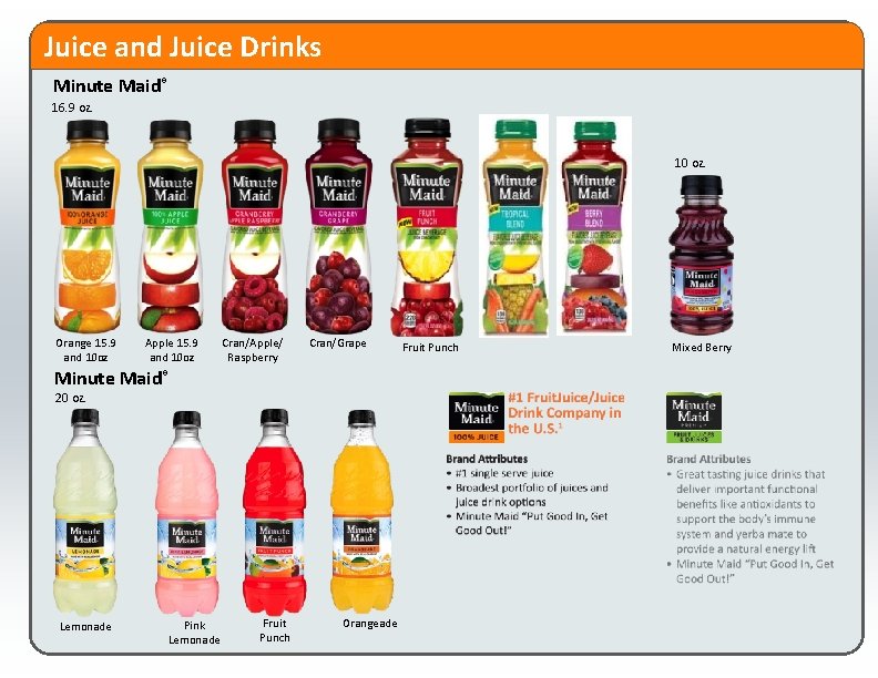 Juice and Juice Drinks Minute Maid® 16. 9 oz. 10 oz. Orange 15. 9