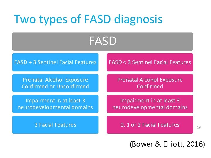Two types of FASD diagnosis FASD + 3 Sentinel Facial Features FASD < 3