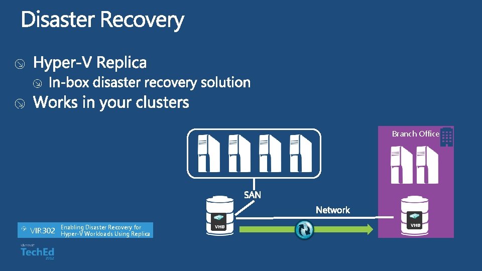 Branch Office VIR 302 Enabling Disaster Recovery for Hyper-V Workloads Using Replica VHD 