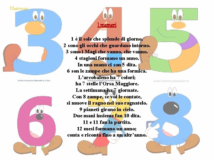 Filastrocca: I numeri 1 è il sole che splende di giorno. 2 sono gli Filastrocca: I numeri 1 è il sole che splende di giorno. 2 sono gli