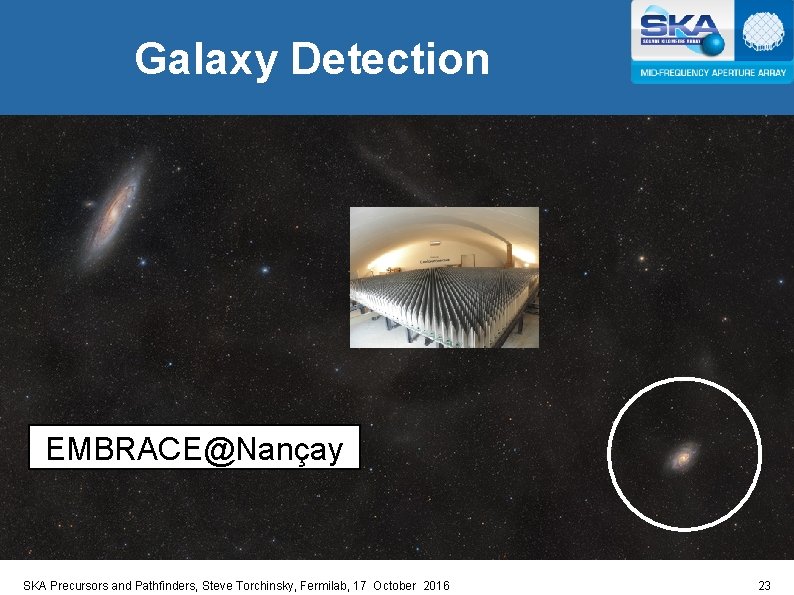 Galaxy Detection EMBRACE@Nançay SKA Precursors and Pathfinders, Steve Torchinsky, Fermilab, 17 October 2016 23
