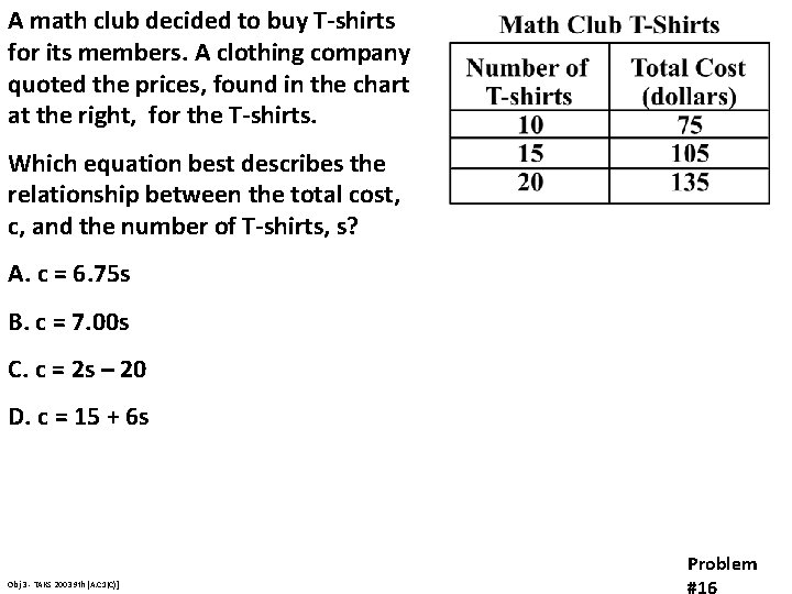 A math club decided to buy T-shirts for its members. A clothing company quoted