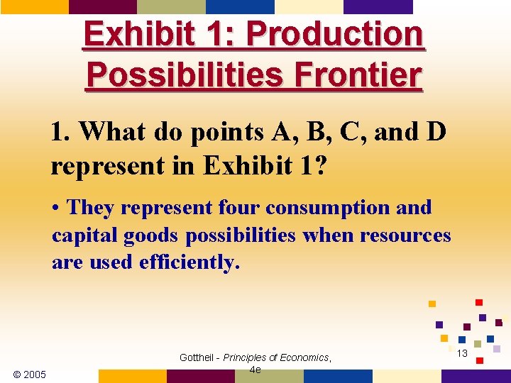 Exhibit 1: Production Possibilities Frontier 1. What do points A, B, C, and D