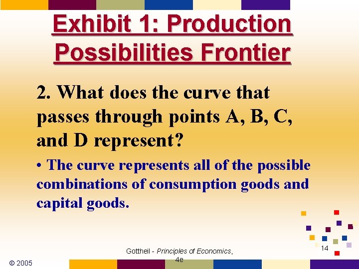 Exhibit 1: Production Possibilities Frontier 2. What does the curve that passes through points