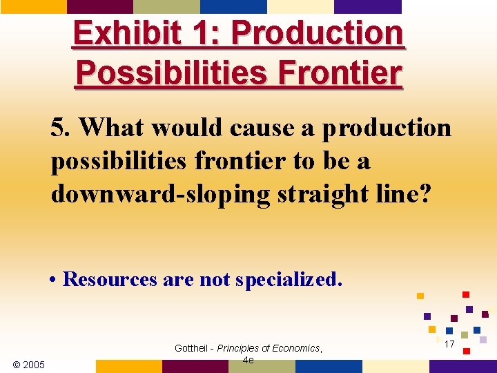 Exhibit 1: Production Possibilities Frontier 5. What would cause a production possibilities frontier to