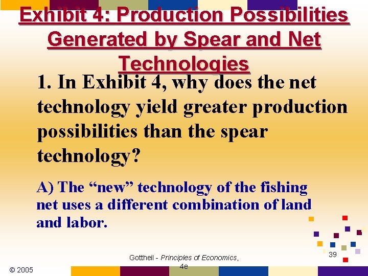 Exhibit 4: Production Possibilities Generated by Spear and Net Technologies 1. In Exhibit 4,