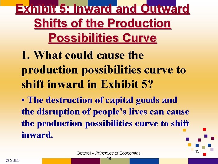 Exhibit 5: Inward and Outward Shifts of the Production Possibilities Curve 1. What could