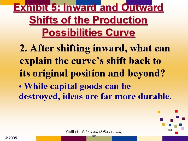 Exhibit 5: Inward and Outward Shifts of the Production Possibilities Curve 2. After shifting