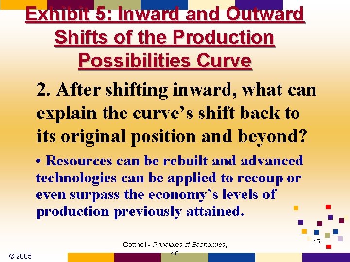 Exhibit 5: Inward and Outward Shifts of the Production Possibilities Curve 2. After shifting