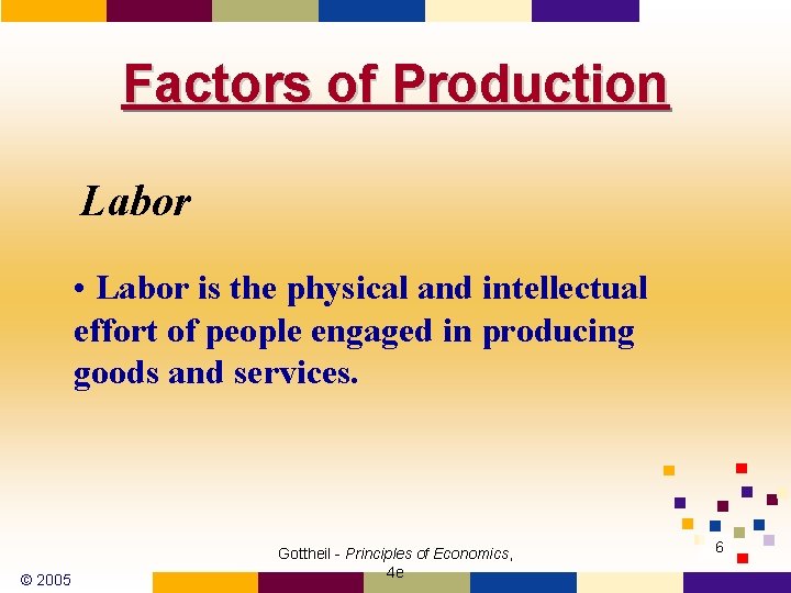 Factors of Production Labor • Labor is the physical and intellectual effort of people