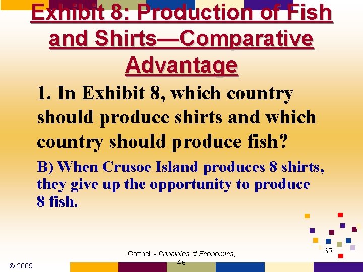 Exhibit 8: Production of Fish and Shirts—Comparative Advantage 1. In Exhibit 8, which country