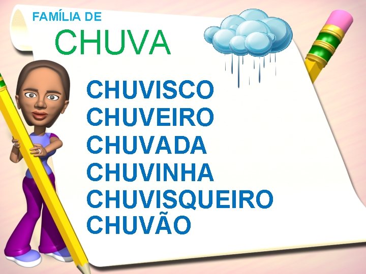 FAMÍLIA DE CHUVA CHUVISCO CHUVEIRO CHUVADA CHUVINHA CHUVISQUEIRO CHUVÃO 