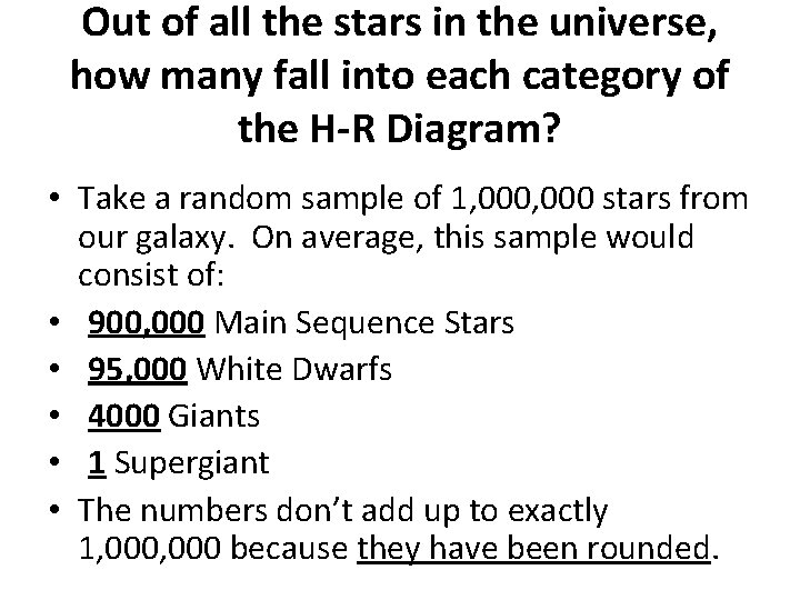 Out of all the stars in the universe, how many fall into each category