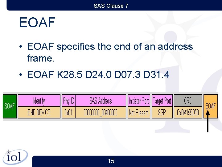 SAS Clause 7 EOAF • EOAF specifies the end of an address frame. •