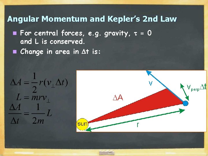 Angular Momentum and Kepler’s 2 nd Law For central forces, e. g. gravity, t