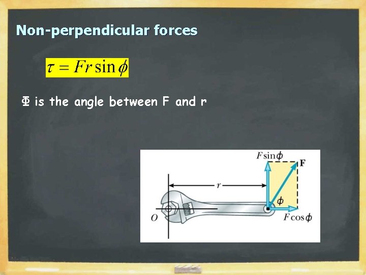 Non-perpendicular forces Φ is the angle between F and r 