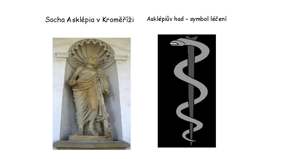 Socha Asklépia v Kroměříži Asklépiův had – symbol léčení 