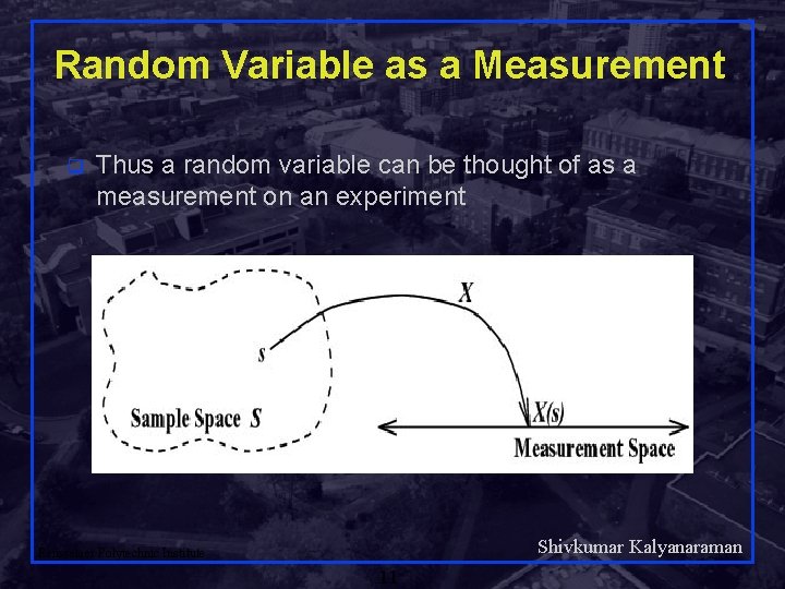 Random Variable as a Measurement q Thus a random variable can be thought of