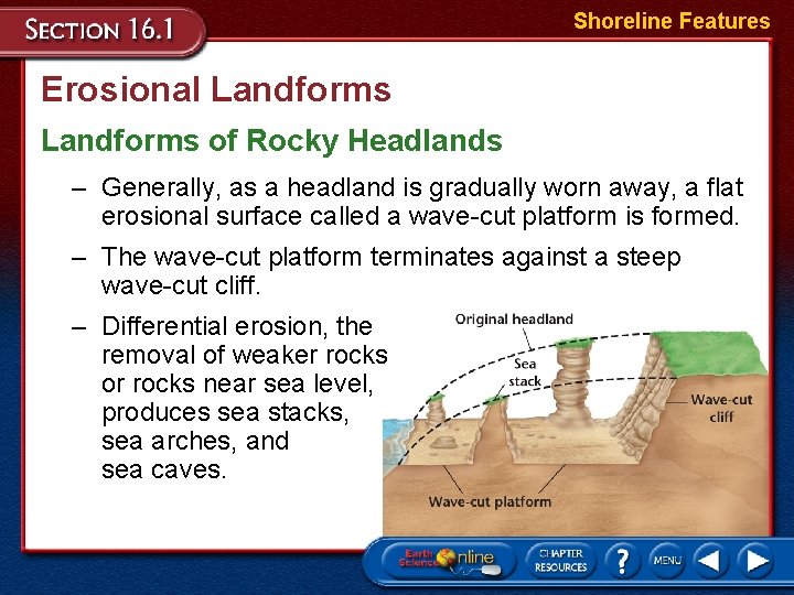 Shoreline Features Erosional Landforms of Rocky Headlands – Generally, as a headland is gradually