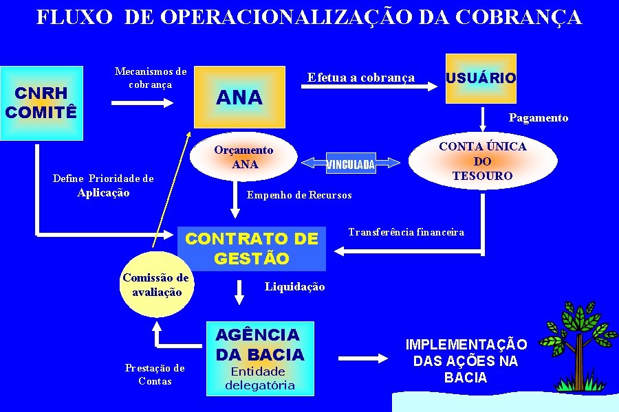 FLUXO DE OPERACIONALIZAÇÃO DA COBRANÇA CNRH COMITÊ Mecanismos de cobrança Efetua a cobrança ANA