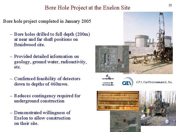 Bore Hole Project at the Exelon Site Bore hole project completed in January 2005