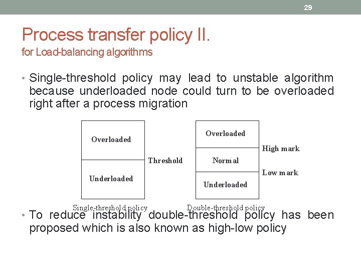 29 Process transfer policy II. for Load-balancing algorithms • Single-threshold policy may lead to 29 Process transfer policy II. for Load-balancing algorithms • Single-threshold policy may lead to