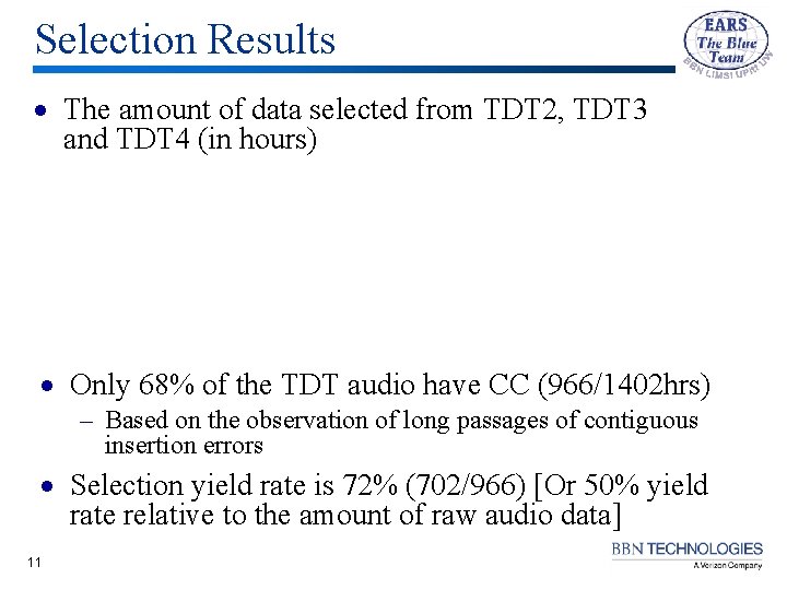 Selection Results · The amount of data selected from TDT 2, TDT 3 and Selection Results · The amount of data selected from TDT 2, TDT 3 and