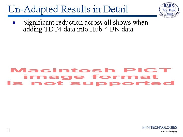 Un-Adapted Results in Detail · 14 Significant reduction across all shows when adding TDT Un-Adapted Results in Detail · 14 Significant reduction across all shows when adding TDT
