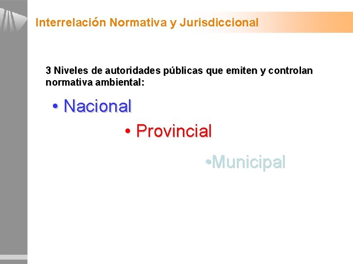 Interrelación Normativa y Jurisdiccional 3 Niveles de autoridades públicas que emiten y controlan normativa