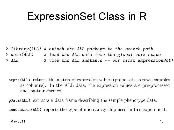 Expression. Set Class in R May 2011 18 