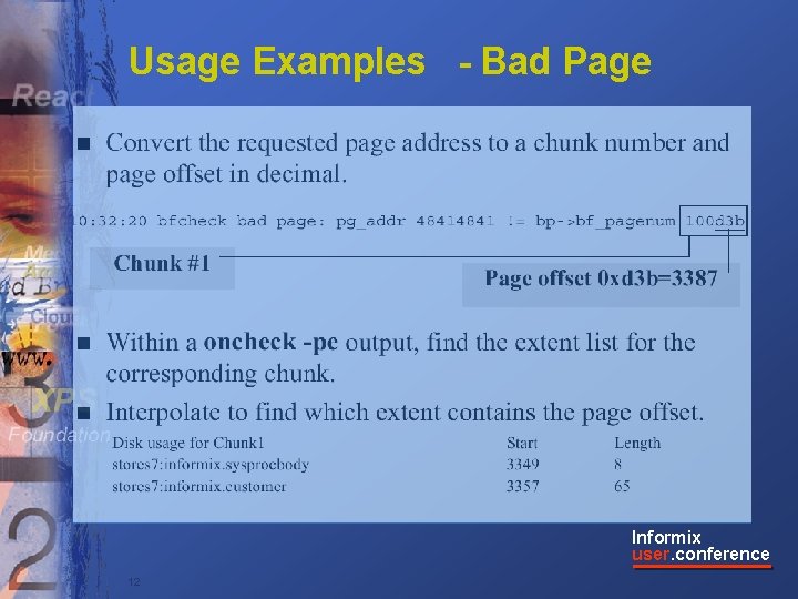 Usage Examples - Bad Page Informix user. conference 12 