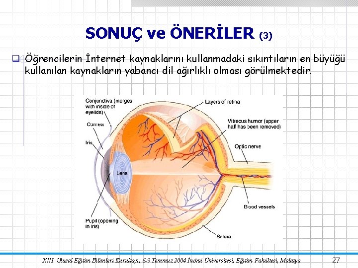 SONUÇ ve ÖNERİLER (3) q Öğrencilerin İnternet kaynaklarını kullanmadaki sıkıntıların en büyüğü kullanılan kaynakların