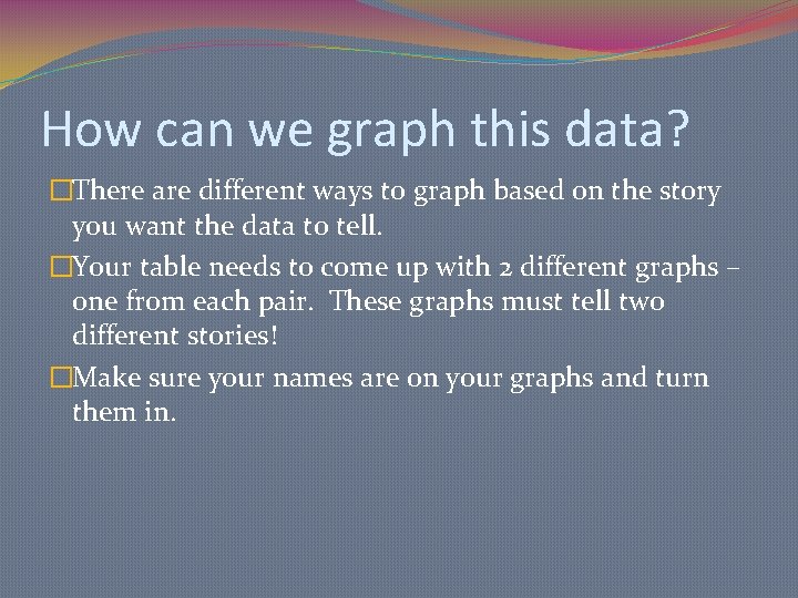 How can we graph this data? �There are different ways to graph based on