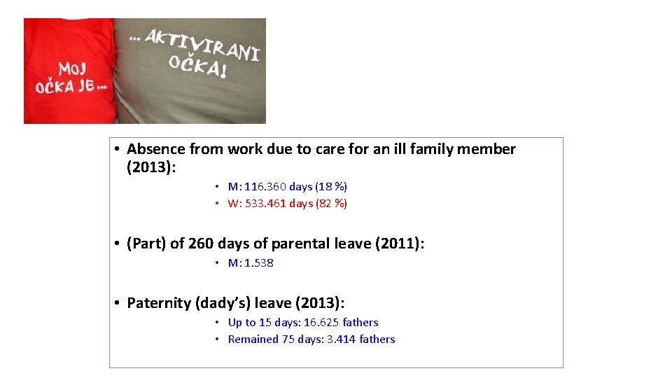  • Absence from work due to care for an ill family member (2013):