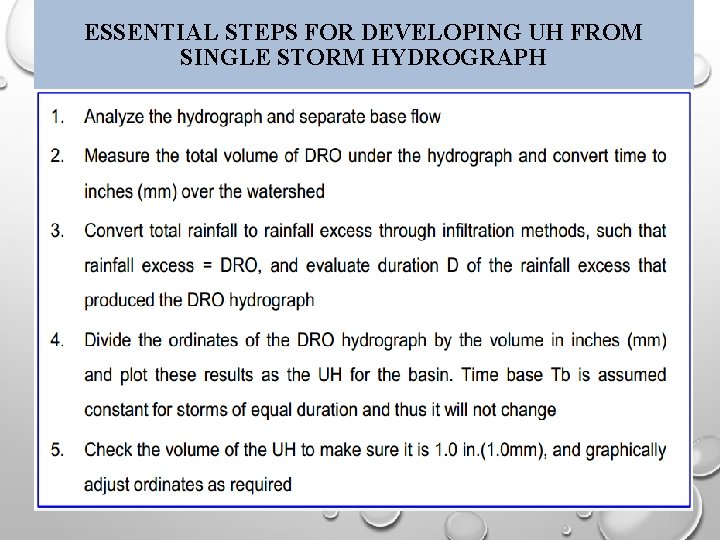 ESSENTIAL STEPS FOR DEVELOPING UH FROM SINGLE STORM HYDROGRAPH 