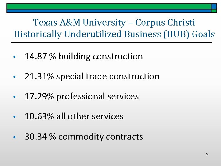 Texas A&M University – Corpus Christi Historically Underutilized Business (HUB) Goals • 14. 87