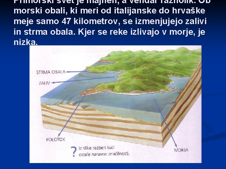 Primorski svet je majhen, a vendar raznolik. Ob morski obali, ki meri od italijanske