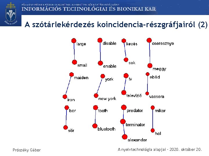 A szótárlekérdezés koincidencia-részgráfjairól (2) Prószéky Gábor A nyelvtechnológia alapjai – 2020. október 20. 