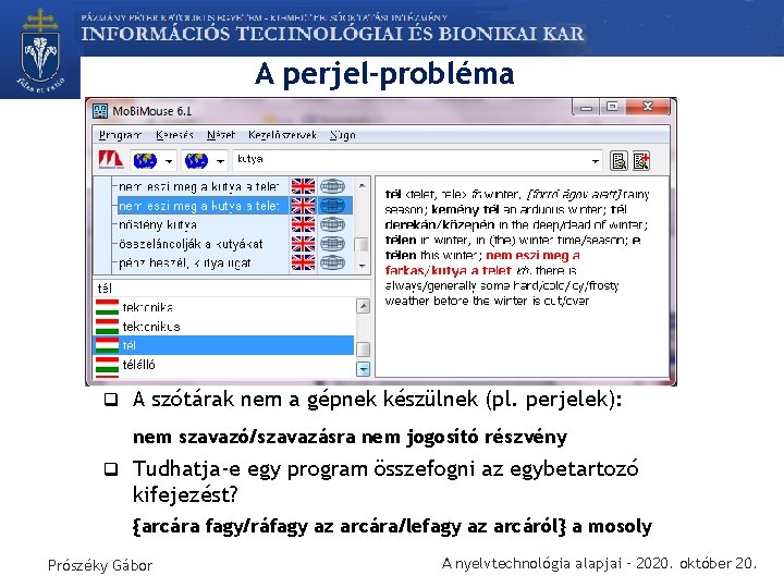 A perjel-probléma q A szótárak nem a gépnek készülnek (pl. perjelek): nem szavazó/szavazásra nem