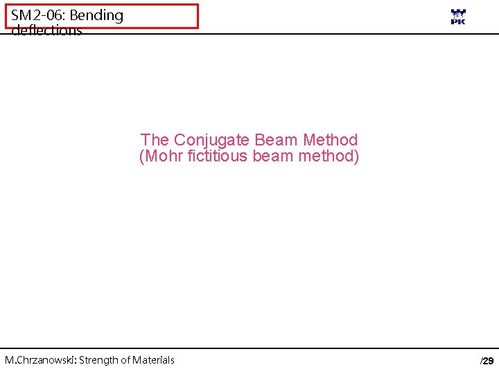 SM 2 -06: Bending deflections The Conjugate Beam Method (Mohr fictitious beam method) M.