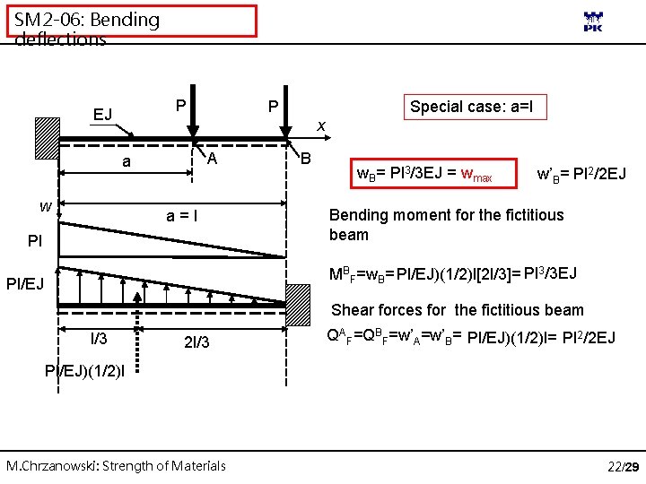 SM 2 -06: Bending deflections P EJ P Special case: a=l x A a