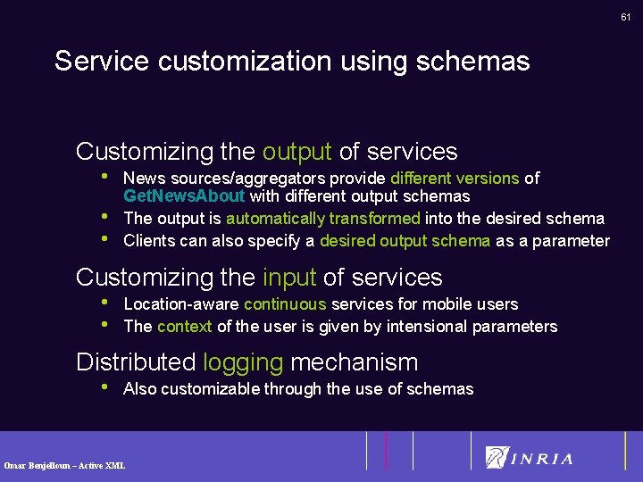 61 Service customization using schemas Customizing the output of services • • • News