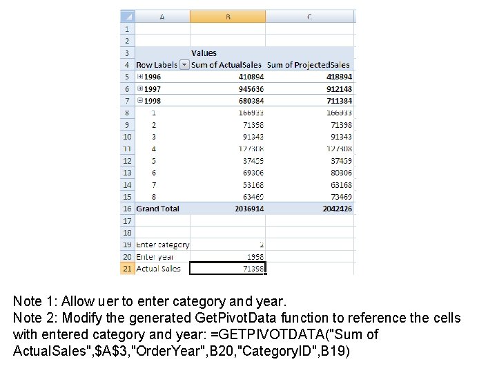 Note 1: Allow uer to enter category and year. Note 2: Modify the generated