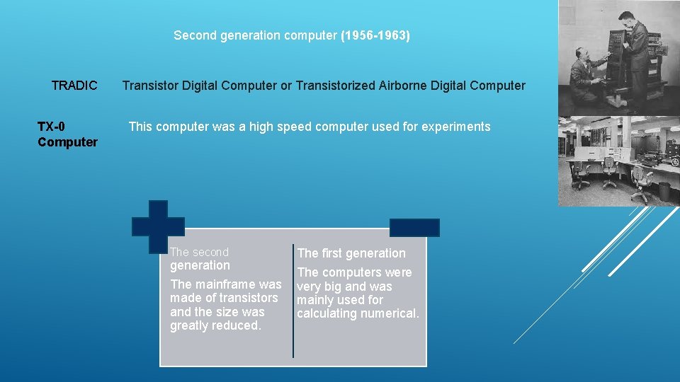Second generation computer (1956 -1963) TRADIC TX-0 Computer Transistor Digital Computer or Transistorized Airborne