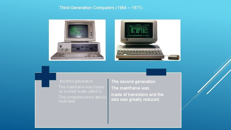 Third-Generation Computers (1964 – 1971) the third generation The second generation The mainframe was