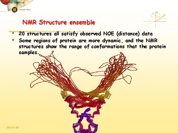 NMR Structure ensemble • • JG/10 -09 20 structures all satisfy observed NOE (distance)