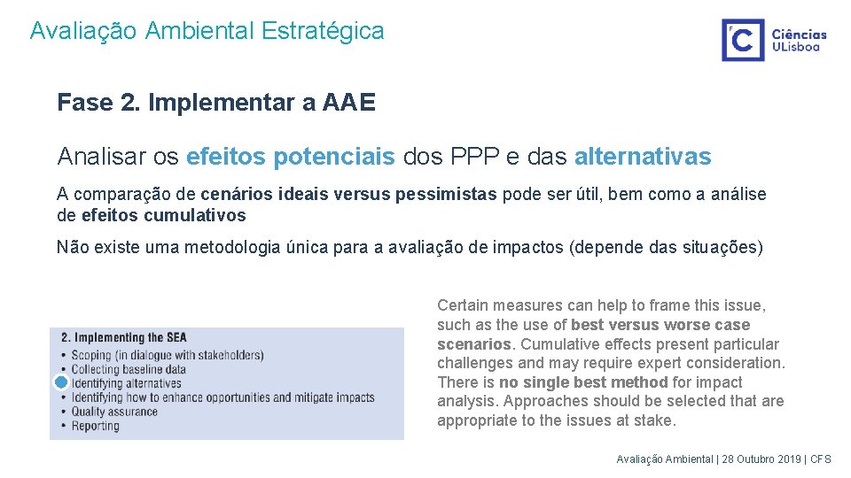 Avaliação Ambiental Estratégica Fase 2. Implementar a AAE Analisar os efeitos potenciais dos PPP